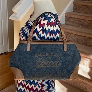 Authentic Denim and Leather Gucci Bag